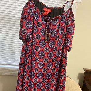 Red Mosaic print off the shoulder dress